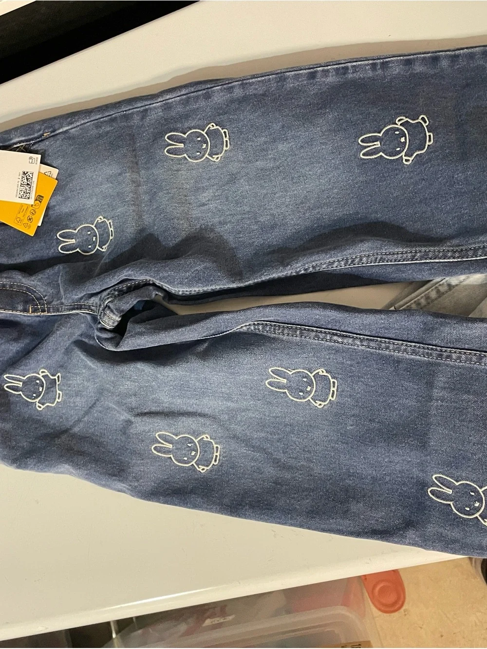 H&M Blue Denim Kids Jeans with White Bunny Embroidery - Picture 2 of 5